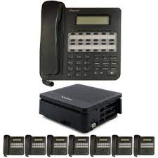 a set of six telephones, one with a dial panel and nine other with different types of phones