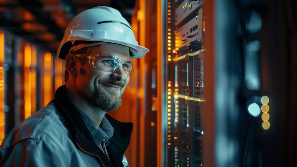 person in server room