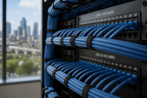 Blog 1 Cat6A network cabling and patch panels in a Minneapolis office